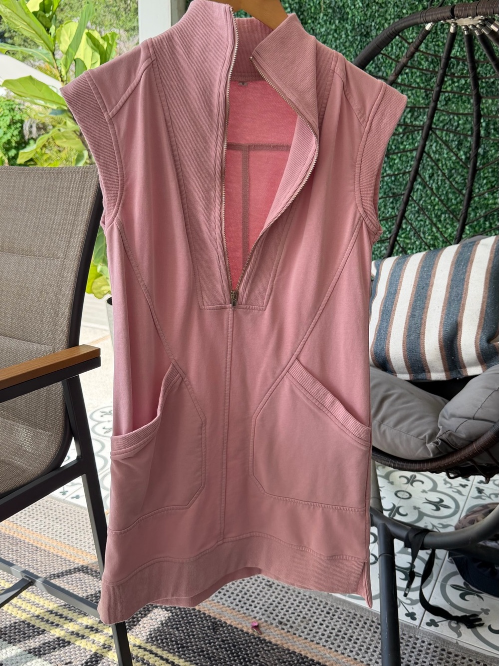 Sleeveless Zip-Front Rose Pink Tunic Dress